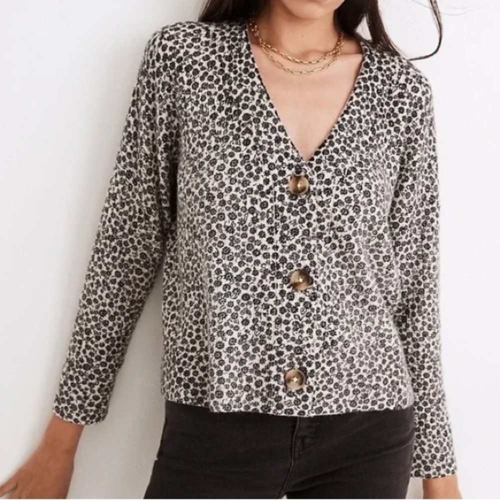 Madewell Vintage Ditsy Daisy Cameron Ribbed Cardigan Sweater